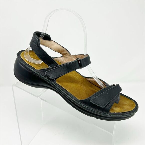 NAOT Women's Black Leather Slingback Wedge Sandals Size 40 (US 9-9.5) - Picture 1 of 11